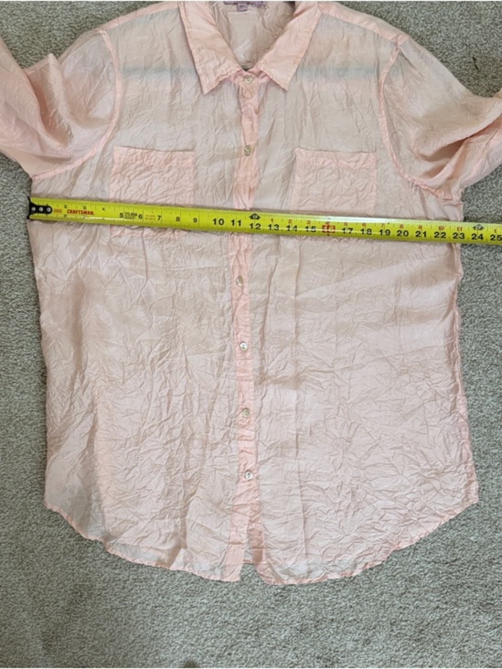 Calypso St. Barth Women Lg Sheer Blush Pink Button Up Blouse Wrinkle Design Top - Picture 8 of 9